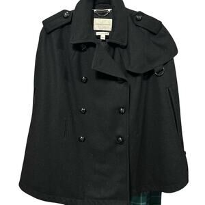 Banana Republic Black Italian Wool Cape Coat Military Preppy Dark Academia S